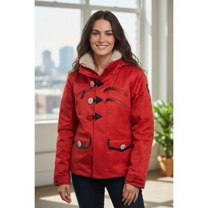 Vtg Volcom Snowboard Jacket Red Wrist Gaiters‎ Thumb Holes cool buttons sz XL